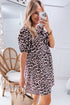 Brown Leopard Tied Front Keyhole Puff Short Sleeve Mini Dress